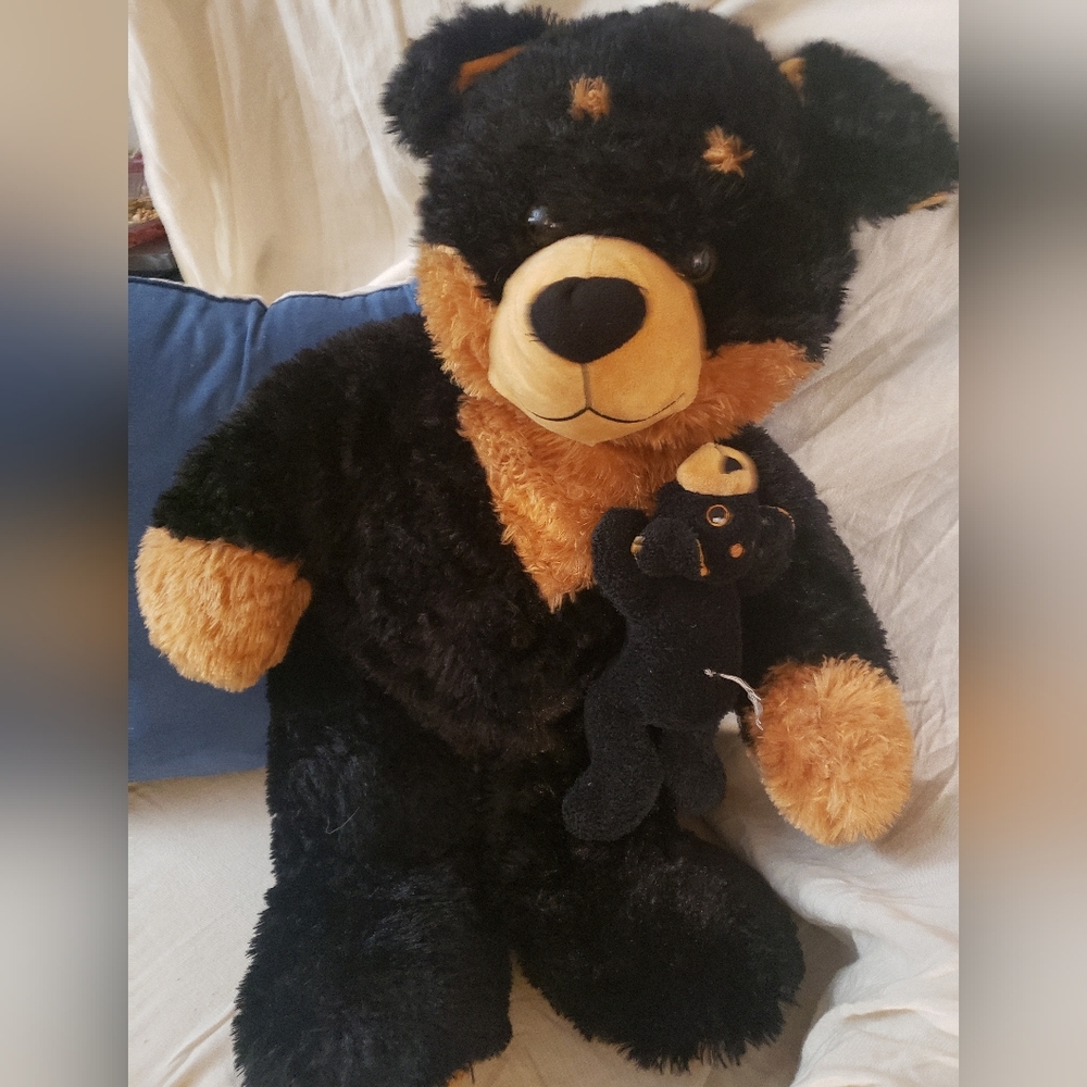 Sweet Vintage Giant GOFFA Black & Tan Bear with Baby Cub - 28"
